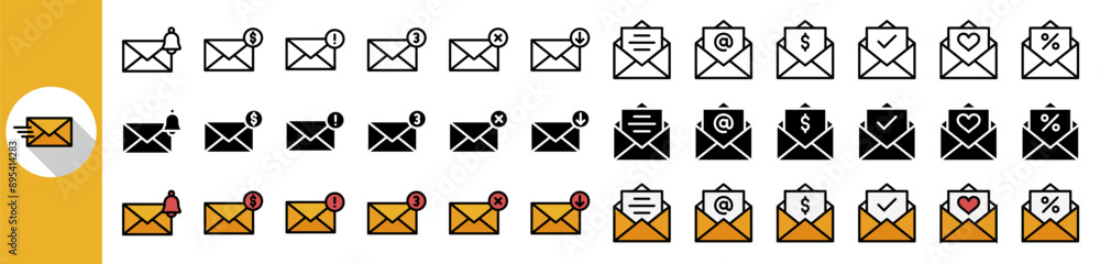 Email and electronic mail icon set for website, app, UI, isolated on ...