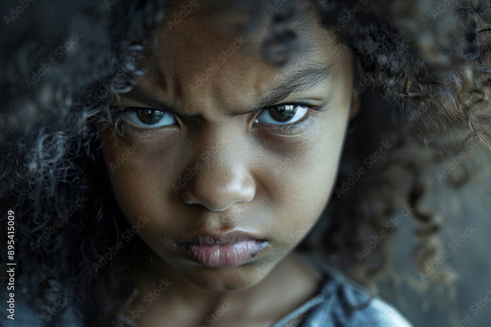 Portrait of Little African American angry girl.
Portrait of Little African American angry girl.