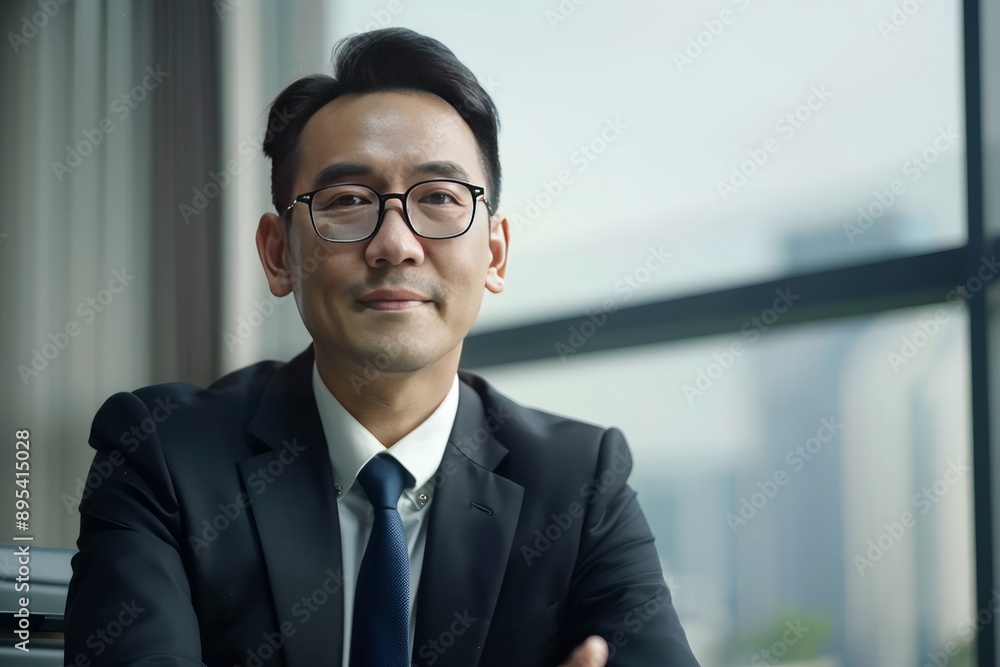 Asian businessman collaborating with international partners via video call, Generative AI Asian businessman collaborating with international partners via video call, Generative AI
