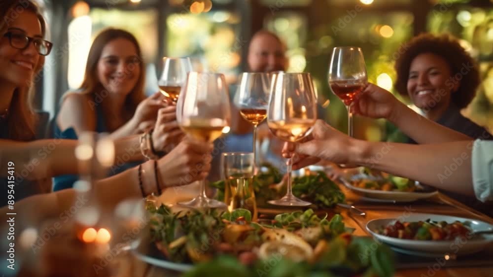 A group of friends are toasting with wine glasses at a dinner party To celebrate the winter holidays, a group of friends and family raised glasses of champagne and red wine. A group of friends are toasting with wine glasses at a dinner party To celebrate the winter holidays, a group of friends and family raised glasses of champagne and red wine.