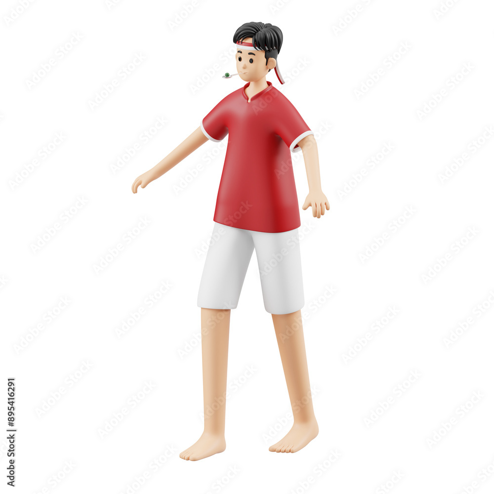3D Character Man Play Game Spoon Marbles Competition 3D Character Man Play Game Spoon Marbles Competition