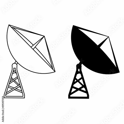 signal tower illustration. black and white parabola on a white background