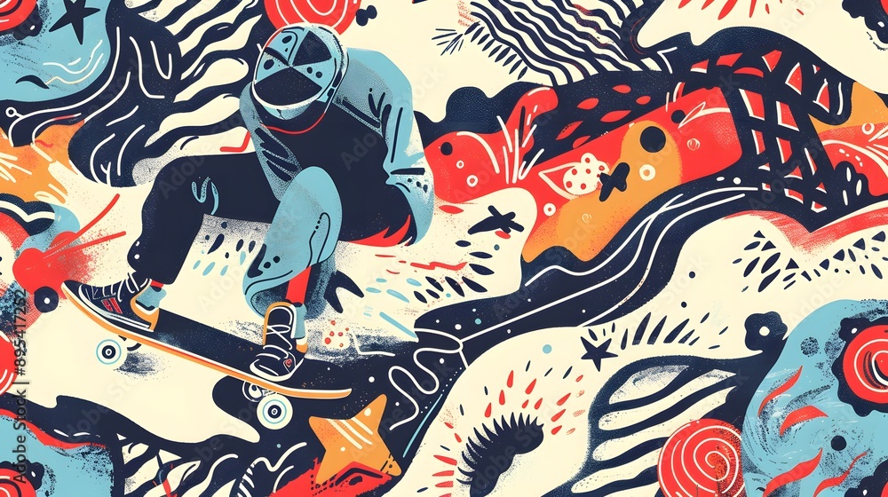 Hand drawn skateboarding seamless pattern. skateboard background. Skateboarding doodle illustration. Vector illustration. Hand drawn skateboarding seamless pattern. skateboard background. Skateboarding doodle illustration. Vector illustration.