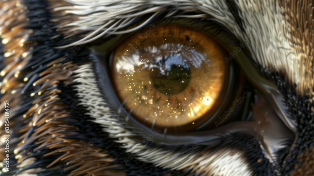 Fototapeta premium Microscopic Tiger Eyes: Unveiling the Sumatran Hunter's Gaze