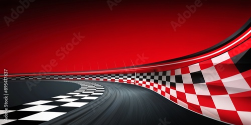 A red and black checkered race track with a red background