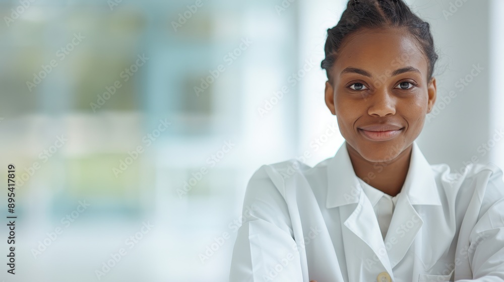 A woman in a white lab coat is smiling for the camera A woman in a white lab coat is smiling for the camera