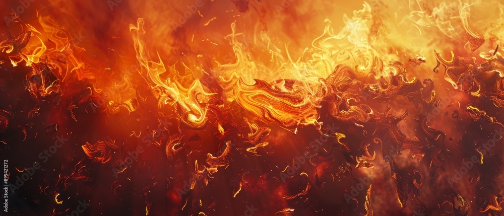 Fototapeta premium Panoramic close-up, high detail scan of burning fire texture, Generative AI