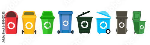 Trash bin collection in a flat design. Set of different garbage bin. Vector garbage bin, trash bin.