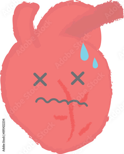 汗をかいて弱っている心臓　手書き風キャラクター