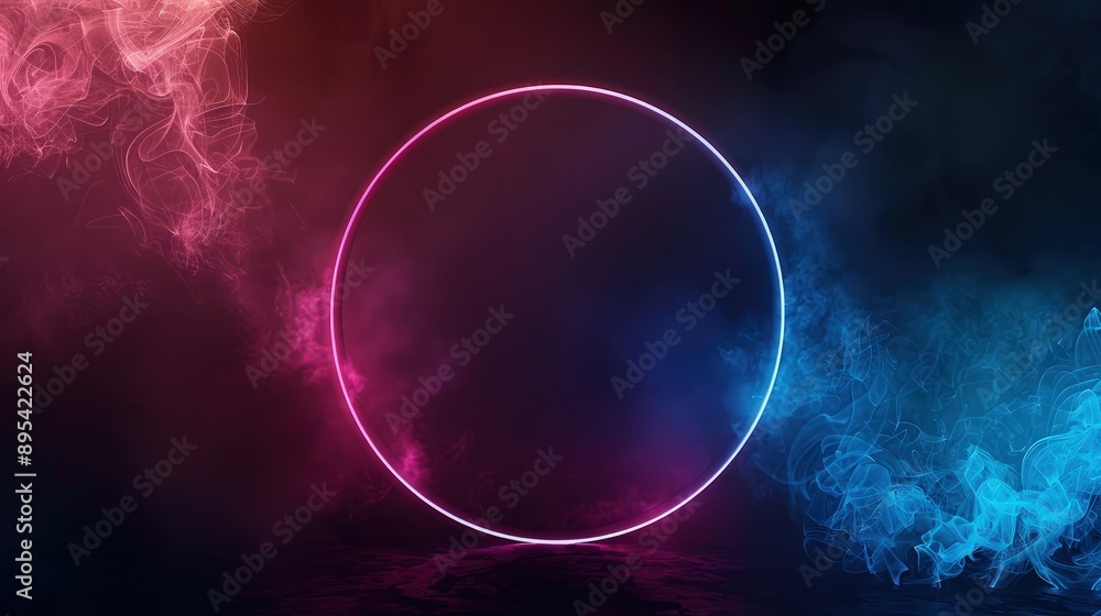 Sci Fi modern. Futuristic smoke. Neon color geometric circle on a dark background. Round mystical portal. Sci Fi modern. Futuristic smoke. Neon color geometric circle on a dark background. Round mystical portal.