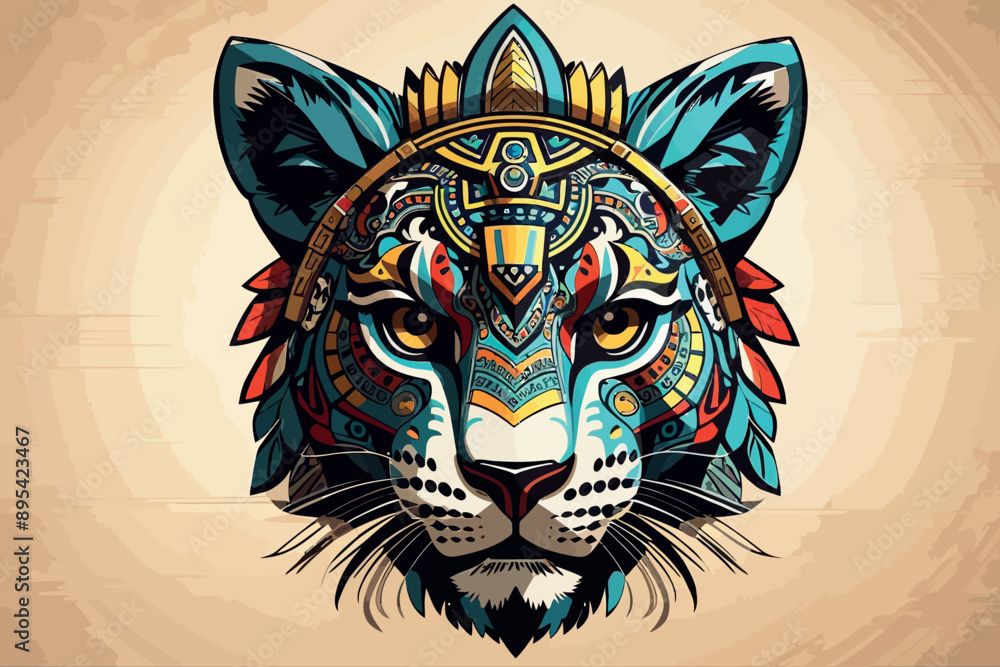 Aztec jaguar mask portrait character sheet Aztec jaguar mask portrait character sheet