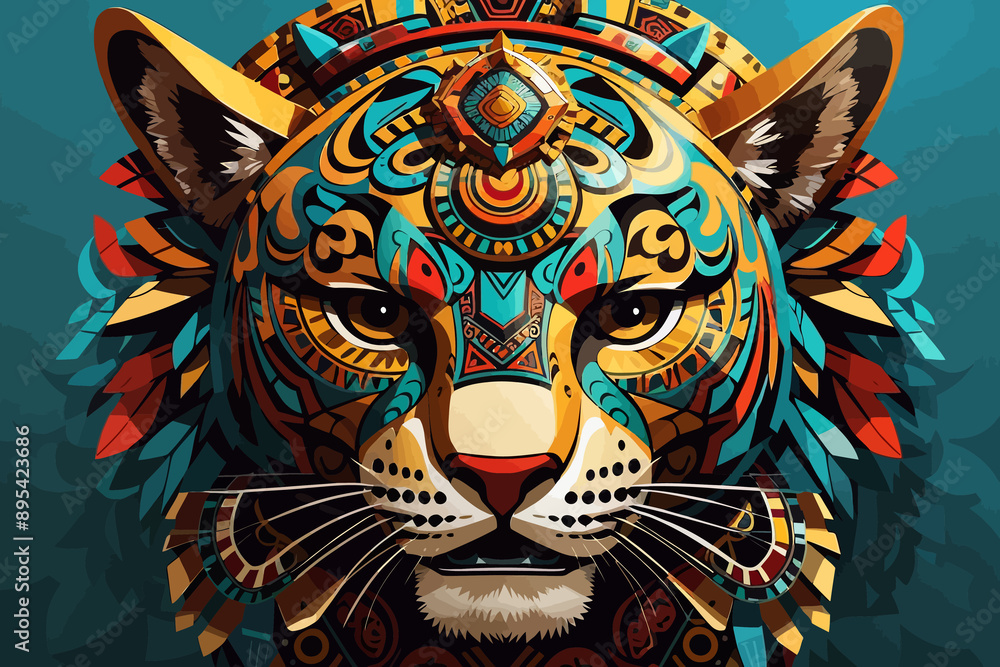 Aztec jaguar mask portrait character sheet Aztec jaguar mask portrait character sheet