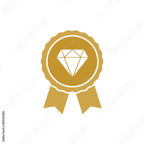 Premium gold icon with diamond, vector premium emblem isolated on white background, business flat design illustration.