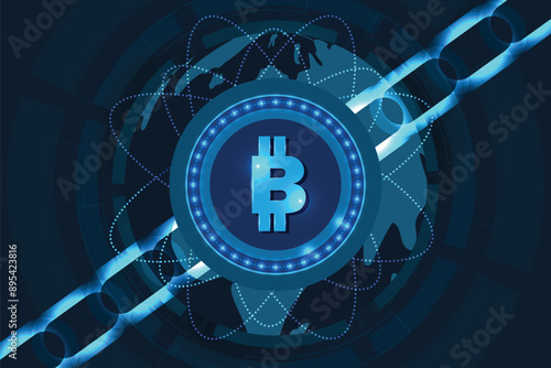 Bitcoin block chain technology with global connection concept