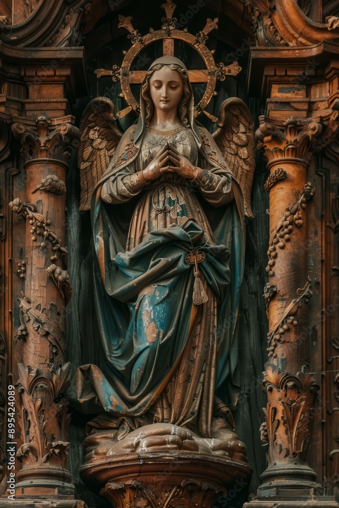 Obraz premium The Virgin Mary and the Cross: The Sacred Symbol and the bond of Salvation