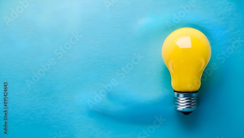 Positioned on the right side against a calming blue background, the bright yellow lamp embodies the ideals of business vision and innovation with its reflective surface radiating creativity photo