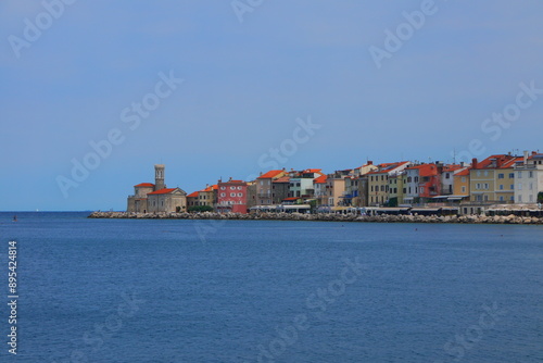 famous town of Piran at the Adriatic Sea in summer with lighhouse Punta, Slovenia photo