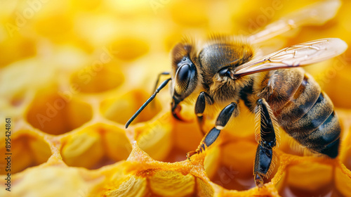 Liquid Sunshine: A Bee Dives into a Honeycomb Dream