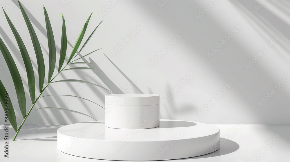 A minimalist white pedestal with shadows from palm leaves, creating a clean and modern display setup.
A minimalist white pedestal with shadows from palm leaves, creating a clean and modern display setup.