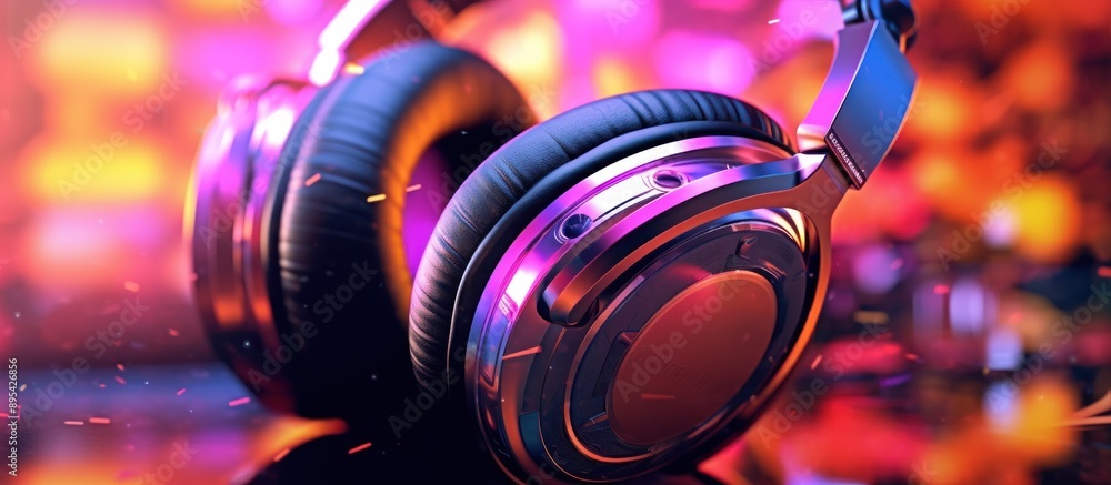 Close-up of Metallic Headphones with Colorful Blurred Background Close-up of Metallic Headphones with Colorful Blurred Background