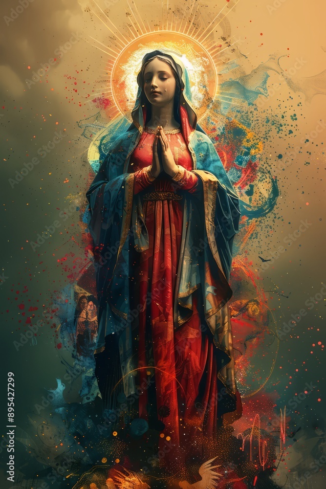 Fototapeta premium Watercolor decoration of the Virgin Mary, Assumption Day