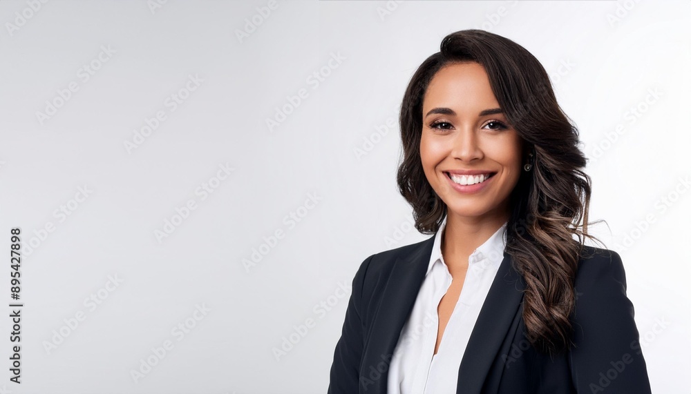 Professional portrait of a confident businesswoman in a suit with a bright smile against a clean background. Professional portrait of a confident businesswoman in a suit with a bright smile against a clean background.