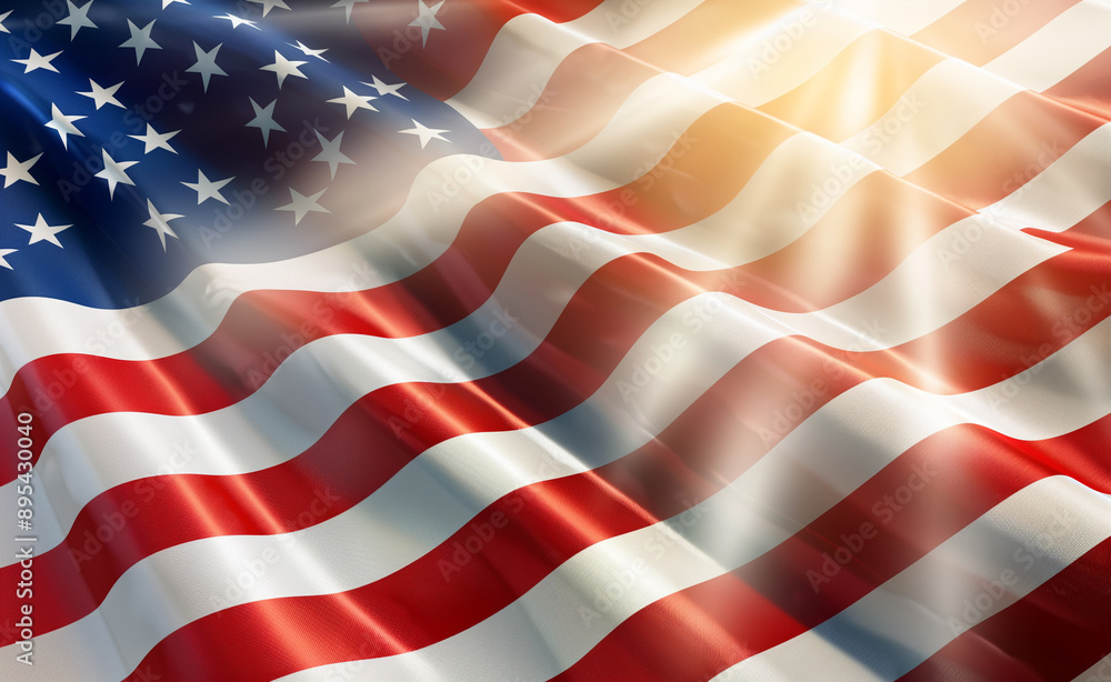 The American flag waving in the sunlight with a bright, radiant glow. The American flag waving in the sunlight with a bright, radiant glow.