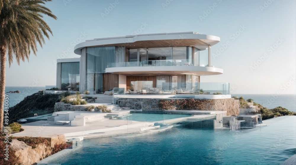 Obraz premium Coastal Oasis: Modern Architectural Masterpiece with Infinity Pool 