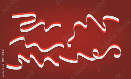 Indonesia Flag Ribbon Decorations. Perfect for National Celebrations and Events. Patriotic Icons. Red and White Ribbons. Isolated Flat Vector Art.