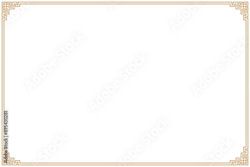Elements of ornate vintage frames. Gold on white oriental style, chinese motifs. Design print for greeting cards, wedding invitations, restaurant menu, royal certificates. Set 12

