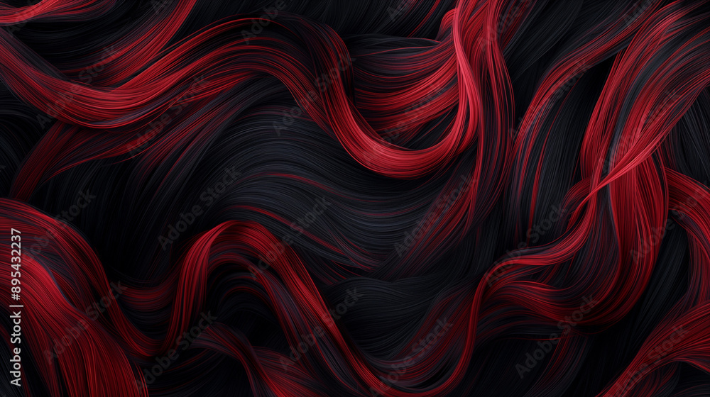 Fototapeta premium Red and black hair strands intertwined in an artistic pattern.