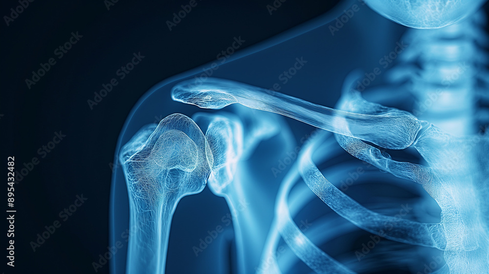 X-ray image of a shoulder and collarbone highlighting the skeletal ...