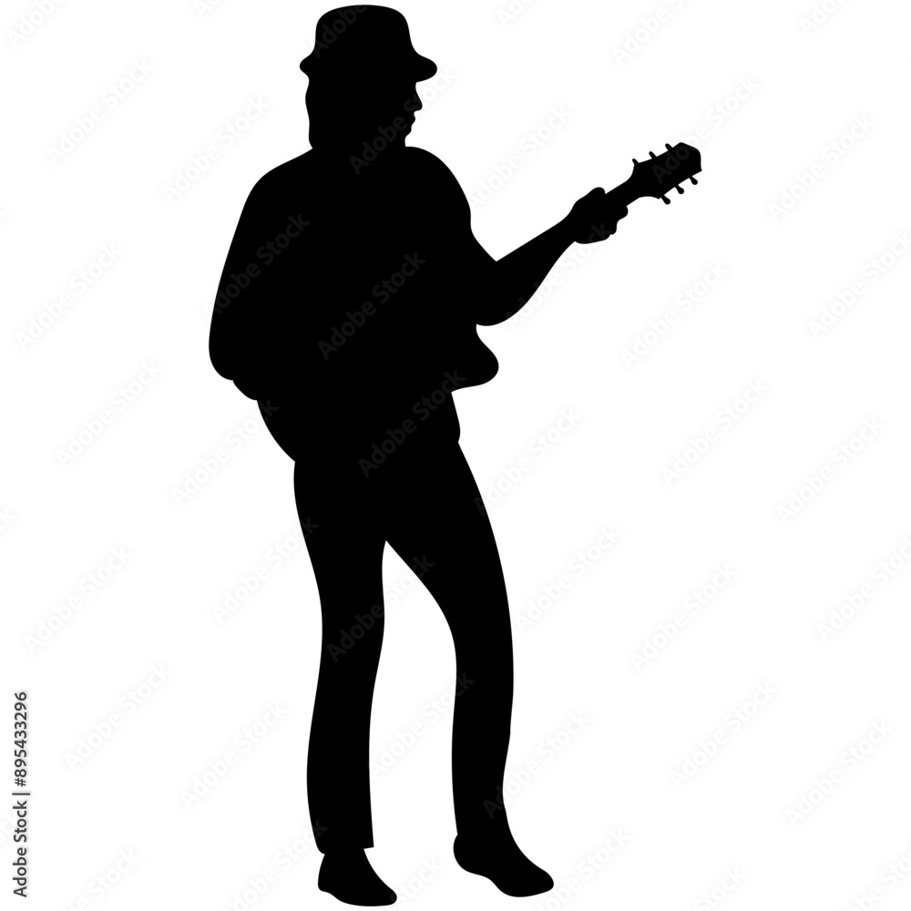 Jazz Musician Silhouette on White Background. Vector Black Silhouette with Flat Design Jazz Musician Silhouette on White Background. Vector Black Silhouette with Flat Design