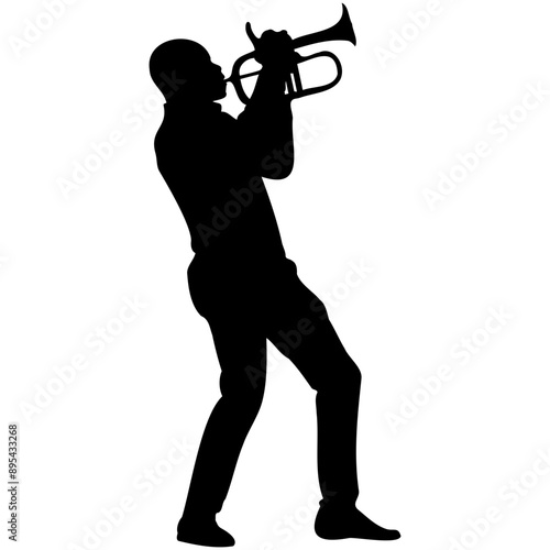 Jazz Musician Silhouette on White Background. Vector Black Silhouette with Flat Design