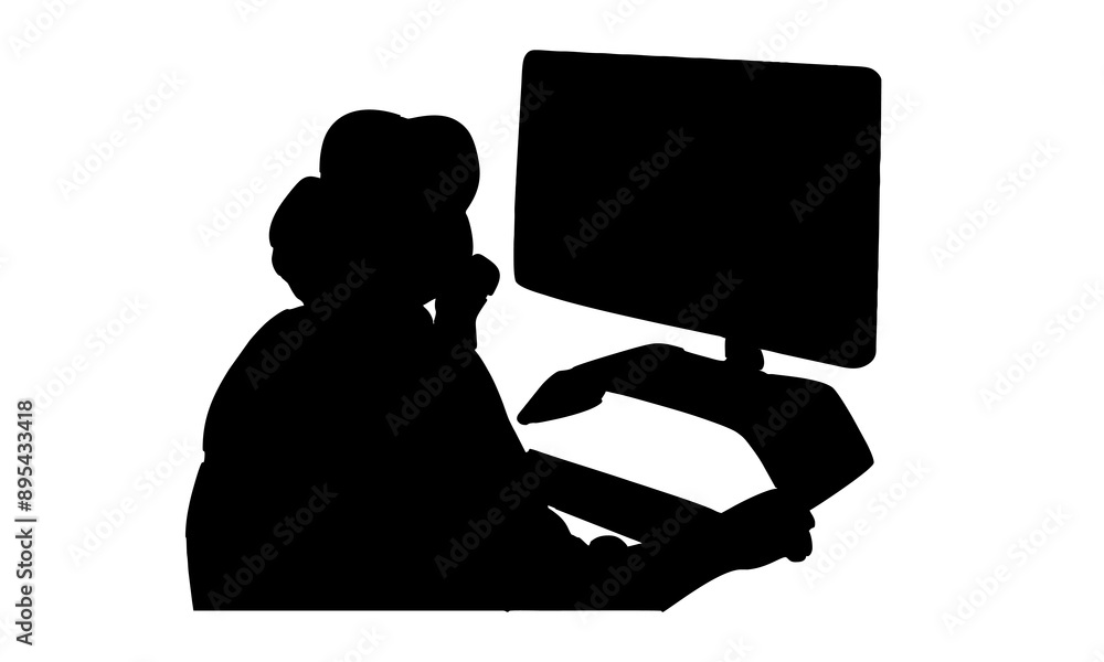 silhouette of businesswoman working with computer silhouette of businesswoman working with computer
