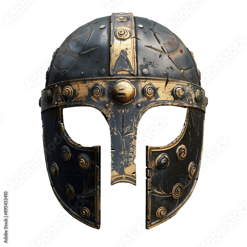 ancient mask of the indian viking helmet isolated on white background 