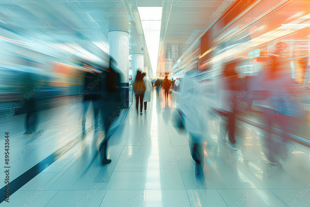 Doctors and medical staff walk down in hospital, Busy corridor in medical clinic with motion blur effect Doctors and medical staff walk down in hospital, Busy corridor in medical clinic with motion blur effect