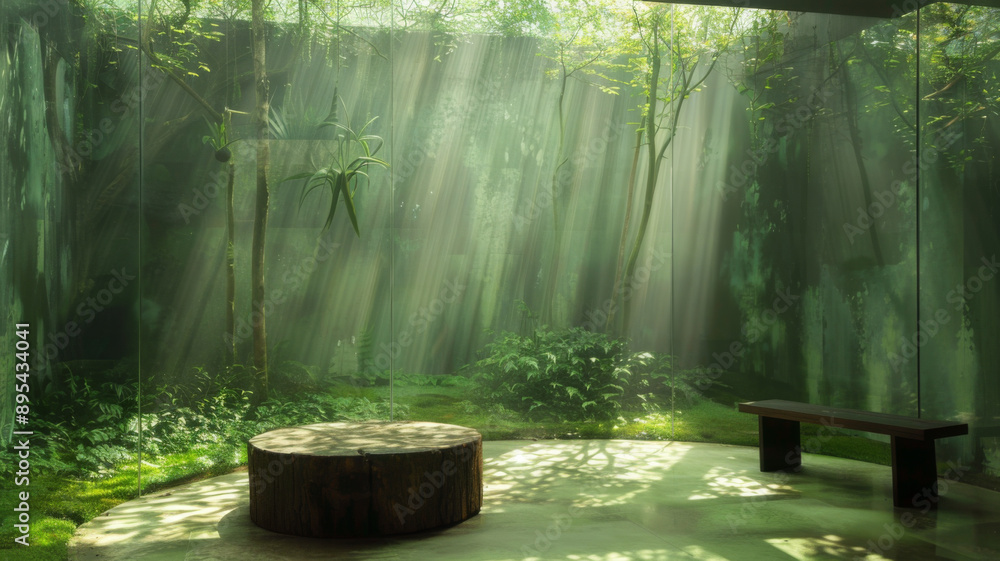 Minimalist Exhibit Bathed in Nature's Light. Concept Minimalism Minimalist Exhibit Bathed in Nature's Light. Concept Minimalism