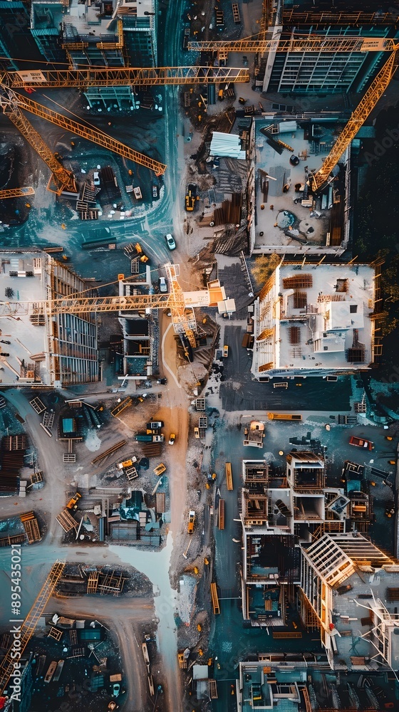 Aerial Perspective of Bustling Urban Construction Landscape with Cranes Dotting the Skyline Aerial Perspective of Bustling Urban Construction Landscape with Cranes Dotting the Skyline