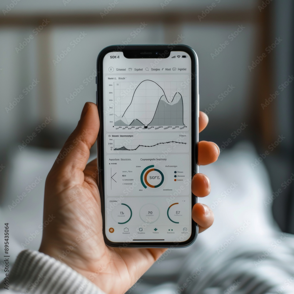hand holding a phone displaying a dashboard hand holding a phone displaying a dashboard