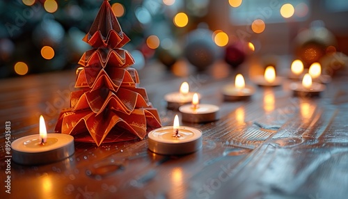 Papercraft Christmas tree with craft candles.