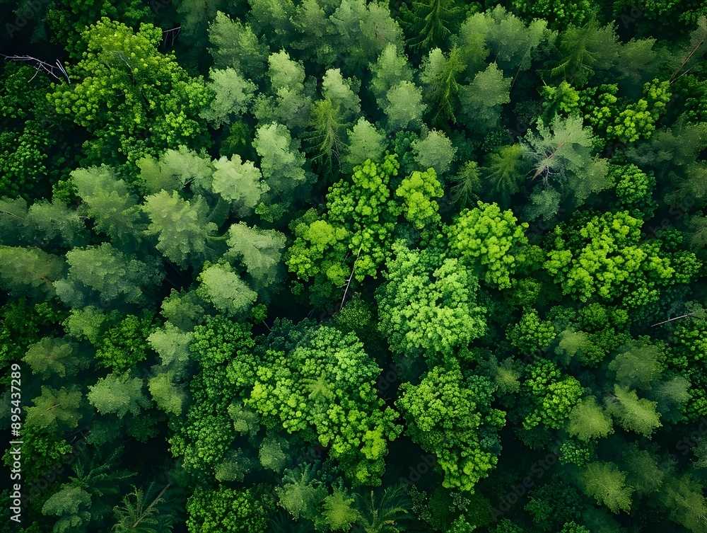 Fototapeta premium Lush Green Treetops Aerial View of Flourishing Forest Canopy and Vibrant Natural Landscape