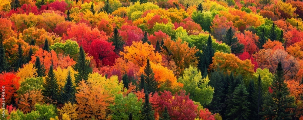 Wide-angle view of a vibrant autumn forest, trees ablaze with color, panoramic perspective, Outdoors, Autumn Glorycopy space for text, focus cover all object, deep dept of filed Wide-angle view of a vibrant autumn forest, trees ablaze with color, panoramic perspective, Outdoors, Autumn Glorycopy space for text, focus cover all object, deep dept of filed