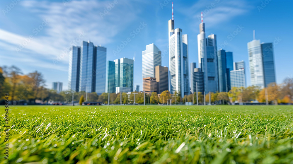 Fototapeta premium Nestled in the bustling business district, this public park offers a peaceful retreat