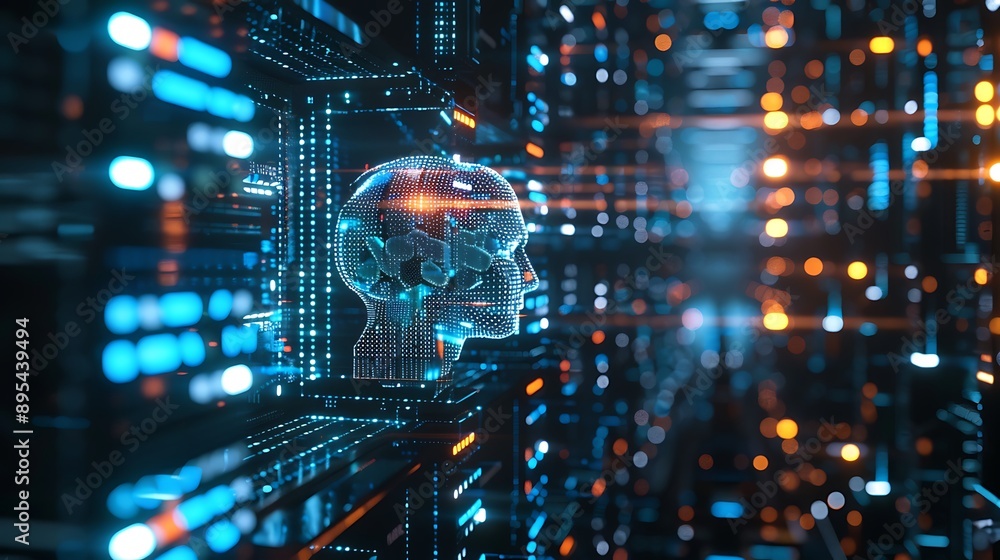 Fototapeta premium Artificial Intelligence Portrait with Circuitry