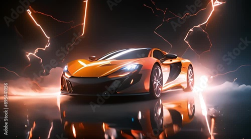 luxury car with lightning light effect, generated ai