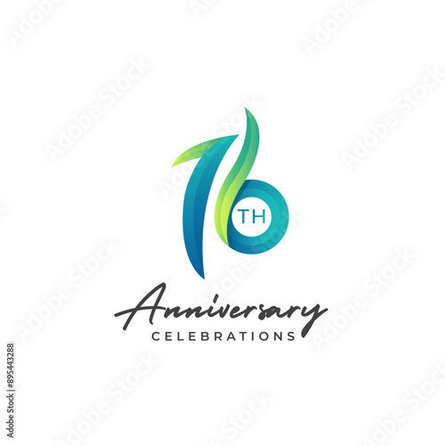 16 years anniversary logo design. Anniversary logo design template.