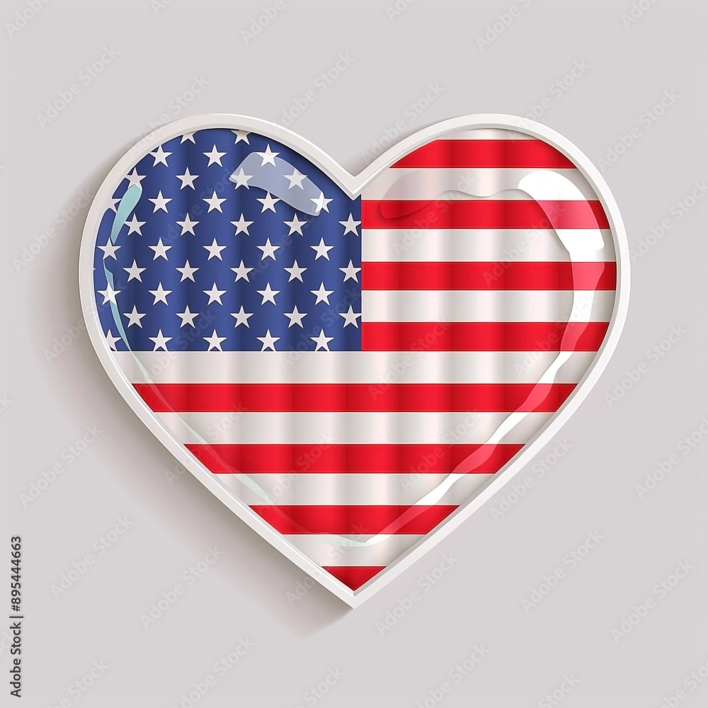 Patriotic Heart with American Flag Design on White Background Patriotic Heart with American Flag Design on White Background