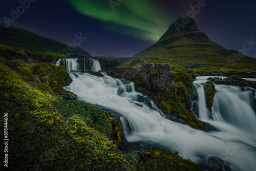 Kirkjufell Iceland with Waterfall and Northern Lights