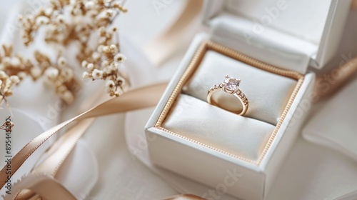 Beautiful wedding rings in a gift box on white. Ideal for showcasing romantic and elegant moments.